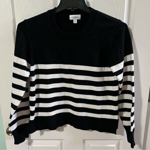 Evereve Black and White Striped Crewneck Sweater
